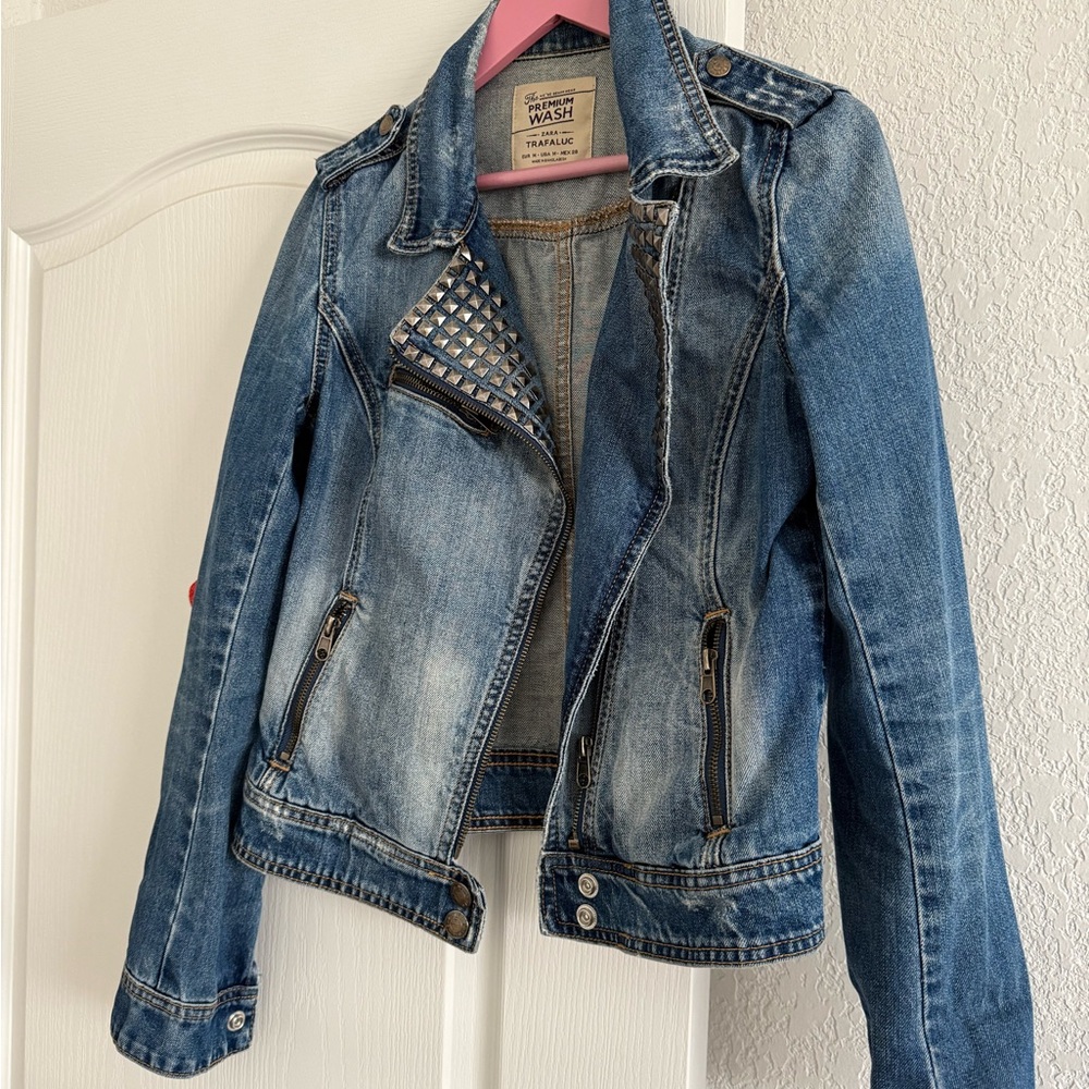 Denim Studded Women's Jacket Zara vintage moto